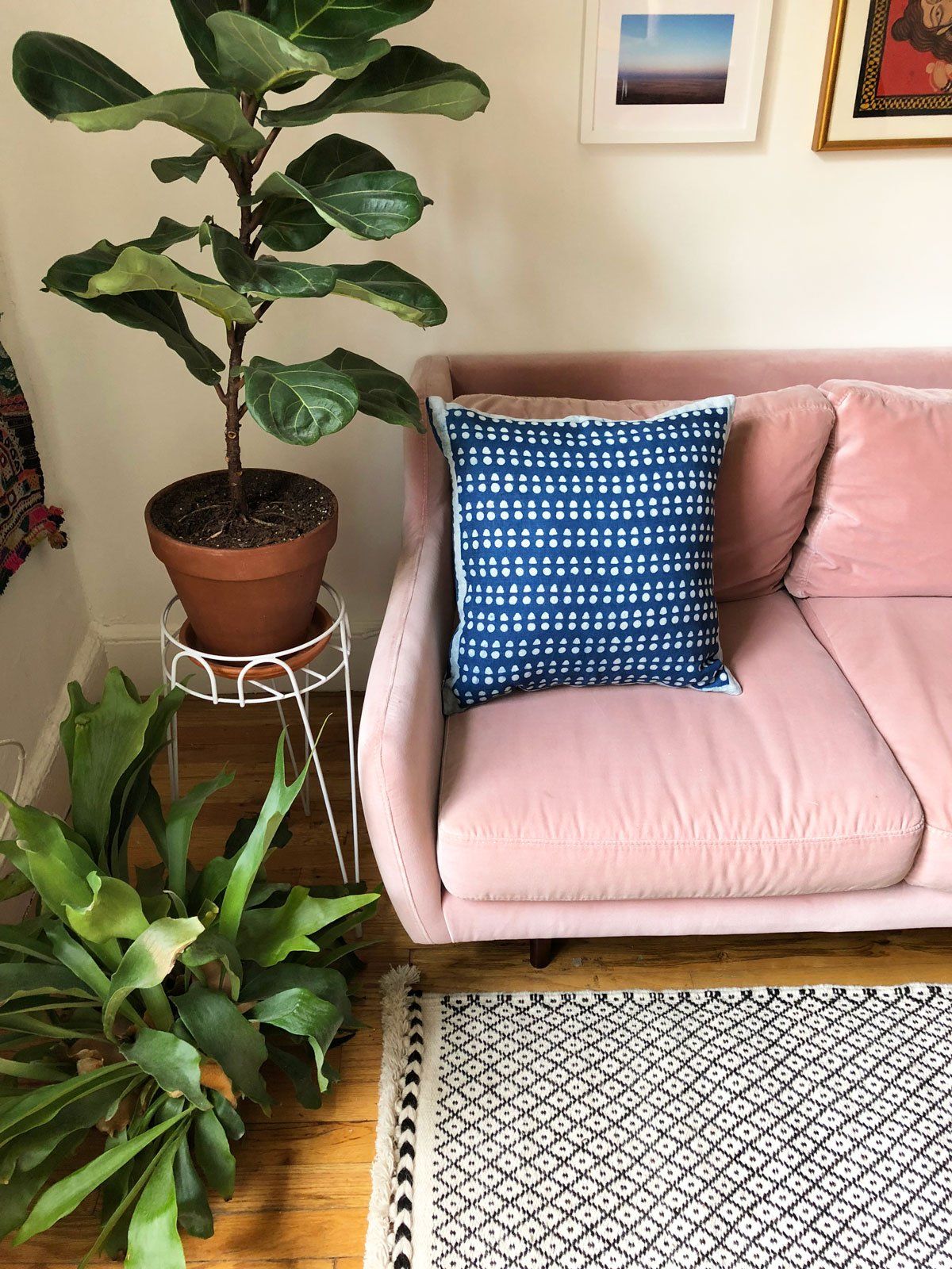 SUNDAY/MONDAY's new navy blue indigo decorative sofa throw pillow cover is hand block printed with mud resist and dyed with natural indigo. Made in Bagru, Rajasthan. Includes 100% down feather insert.