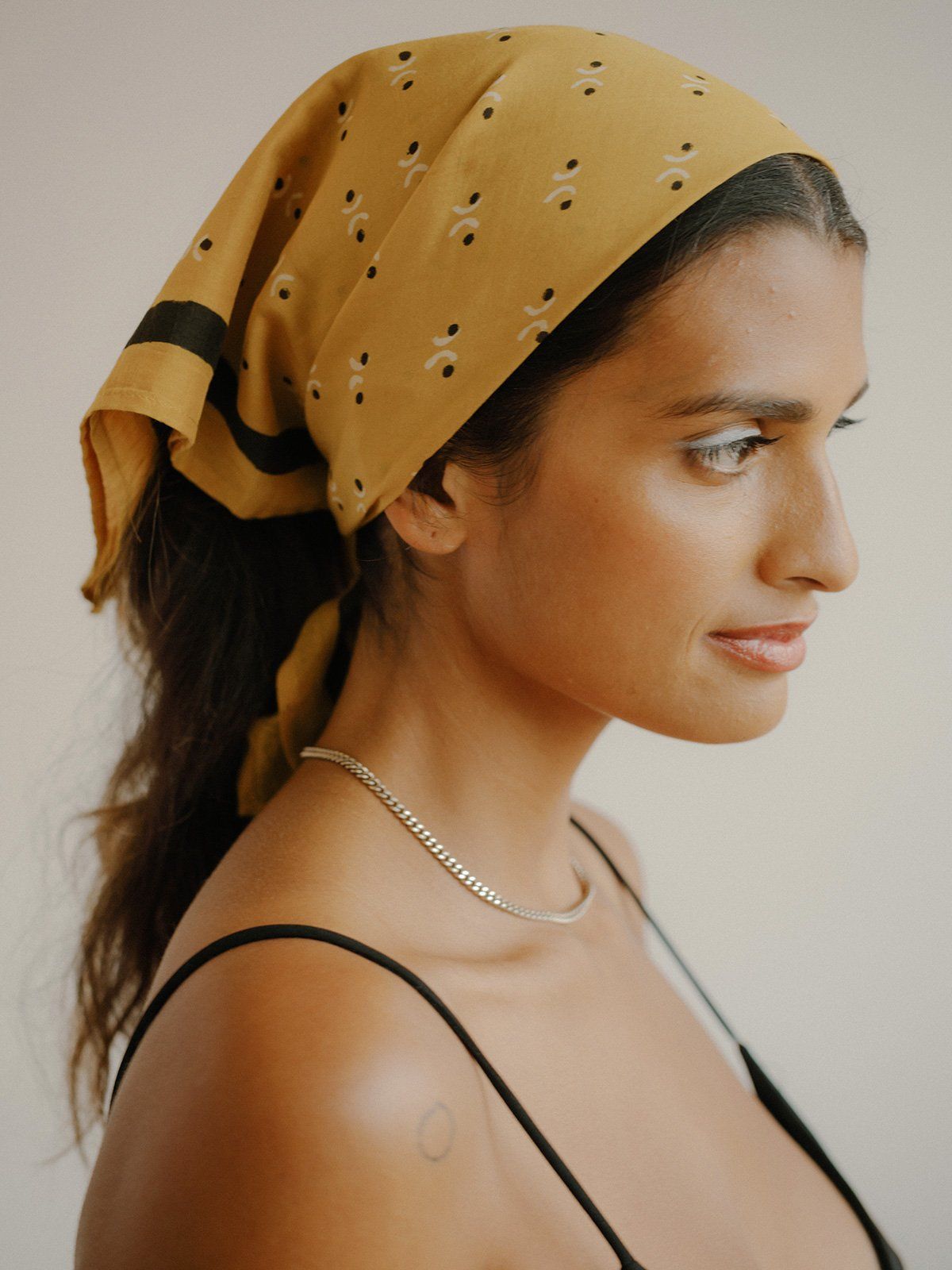 Fermata Bandana in Mustard Sunday Monday Handwoven and hand block